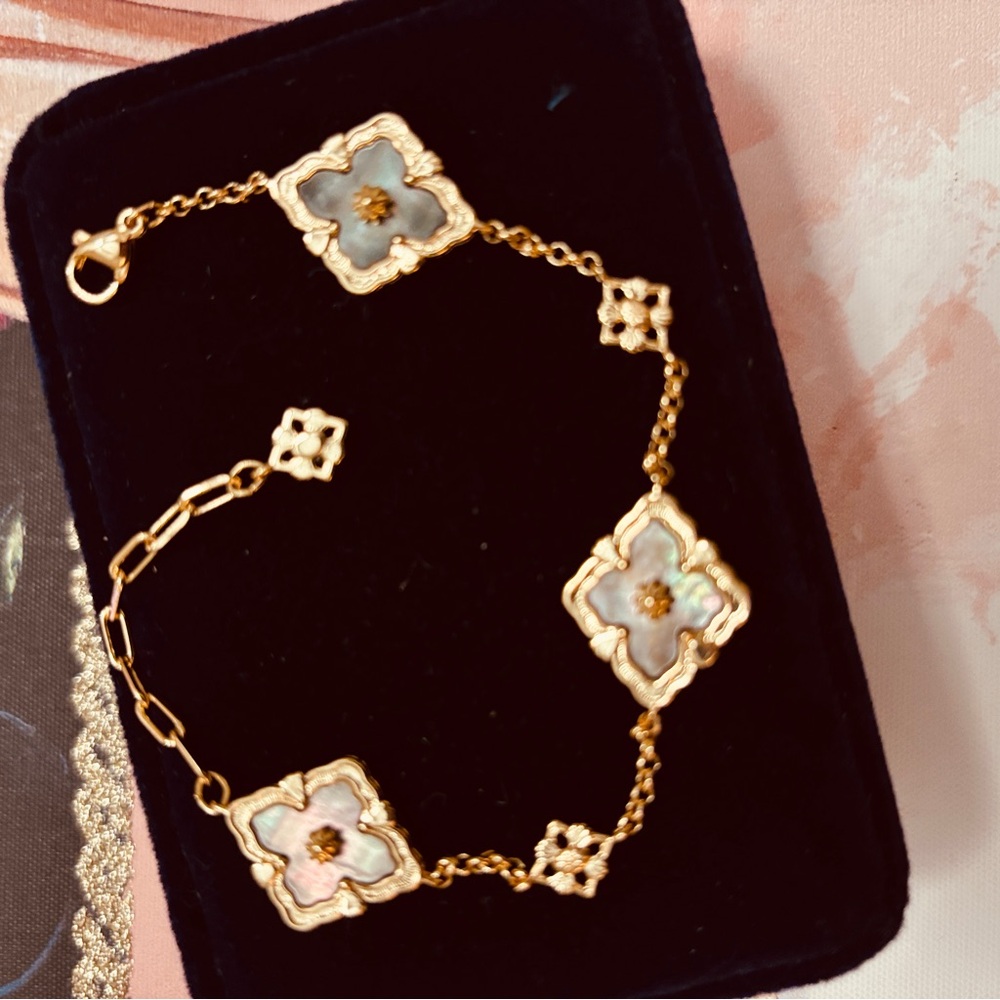 Gold-Tone Floral Mother-of-Pearl Bracelet - Designer Style